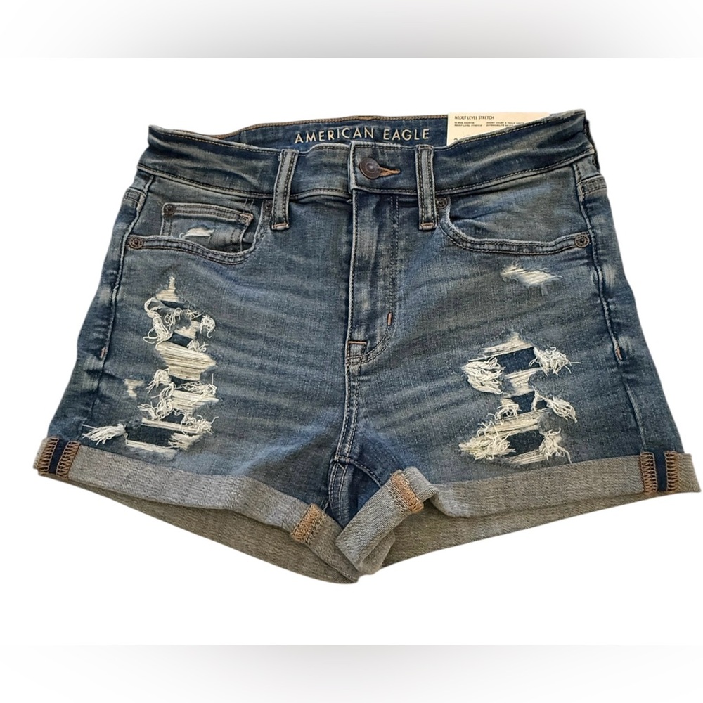 American Eagle Outfitters Women's Dark Blue Ripped Jean Shorts Size 2 W 26 NWT - Picture 16 of 16